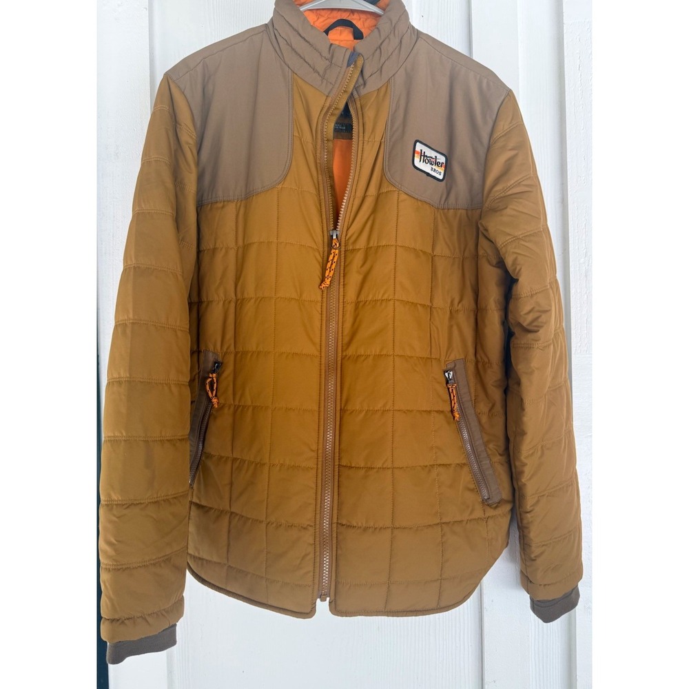 Howler Bros Merlin Puffer Jacket Brown Tan Full Zip Pockets Men M